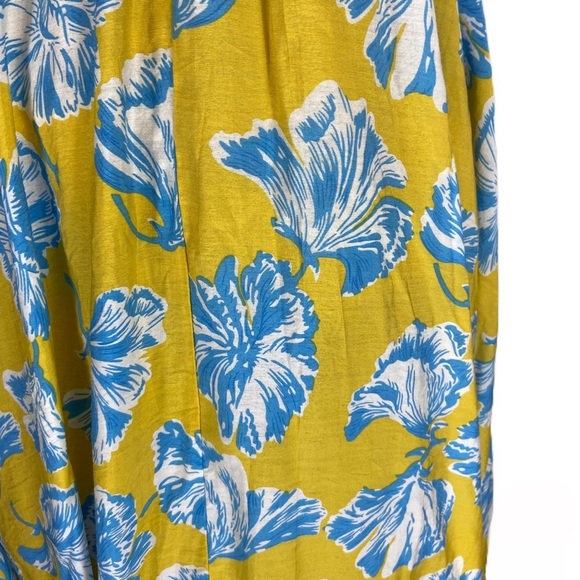 Lulus Love Boldly Yellow Blue Floral Off Shoulder Maxi Dress | Size Small - Picture 4 of 7